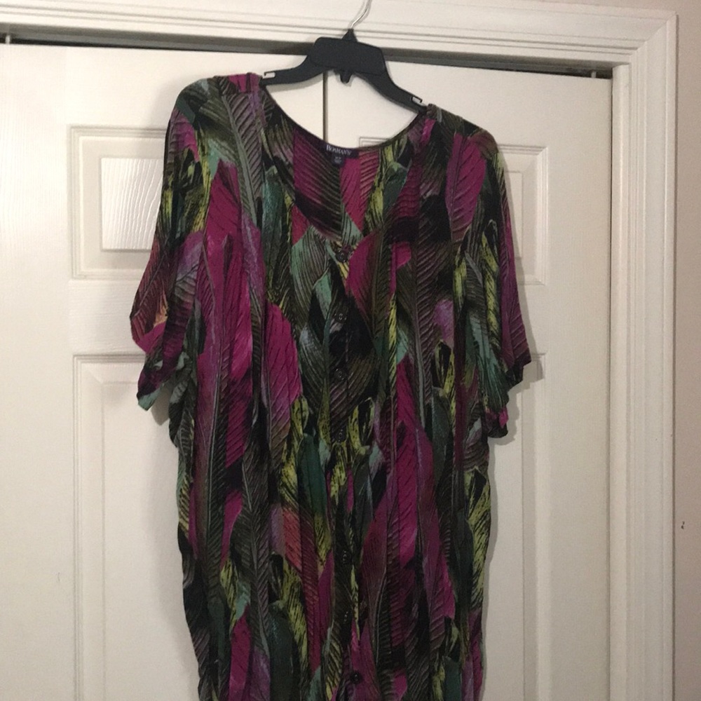Tropical Short Sleeve Top. Fuchsia, Green & Black